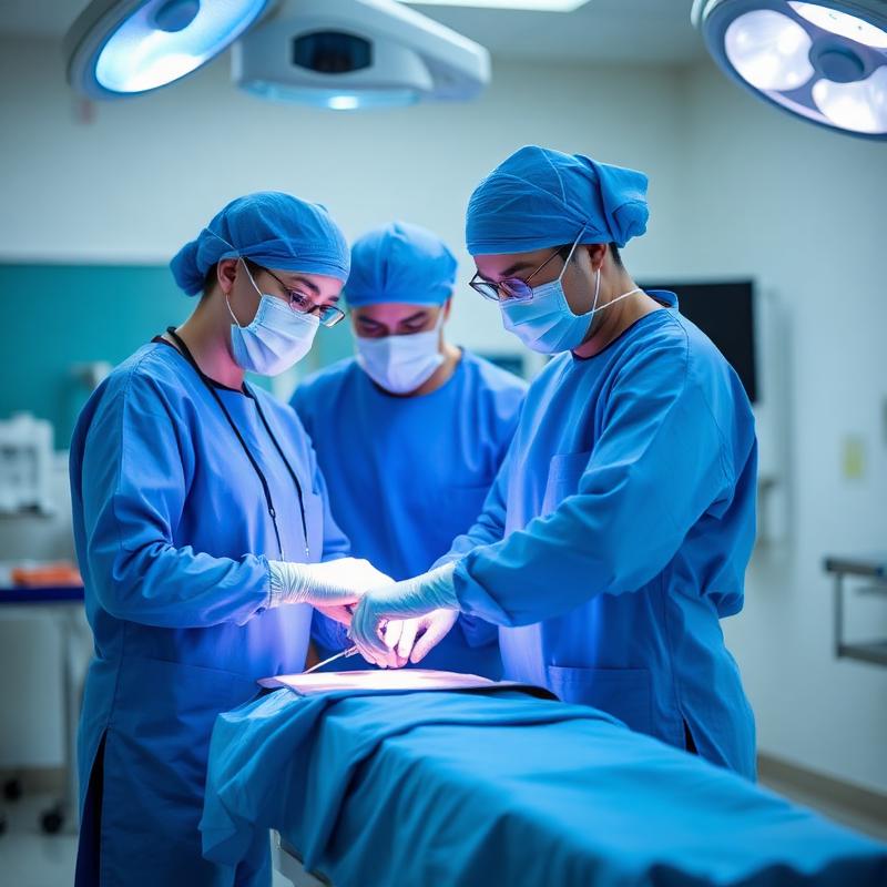 Equipo de salud durante un procedimiento estéril